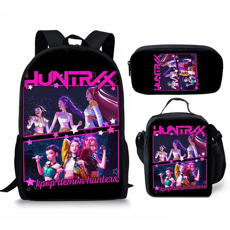 KPop Demon Hunters School Bags Backpack With Lunch Bag & Pencil Bag