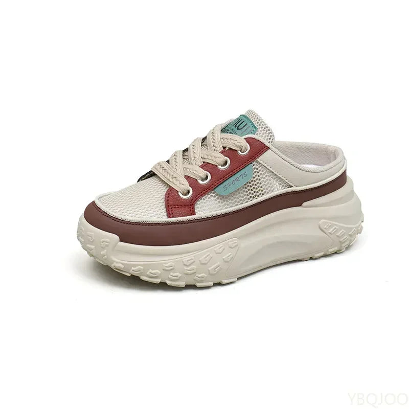 Thick Soles Increase Mesh Sport Lace Up Half Slipper Sneakers