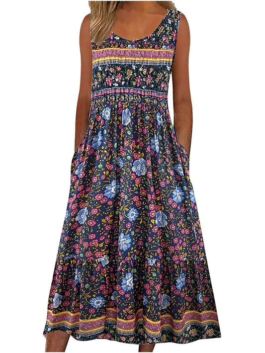 Sleeveless Bohemian floral flowing Dress