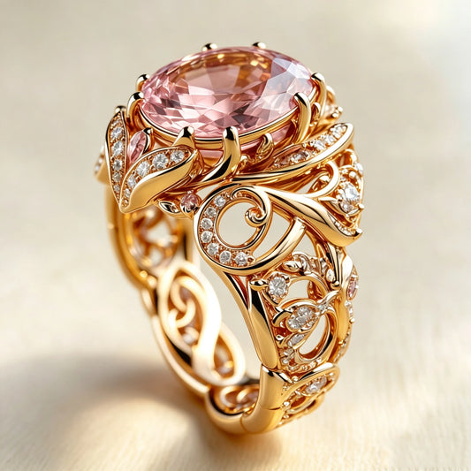 Luxury Pink Zircon Big Stone Skeleton Vintage Gold Rings