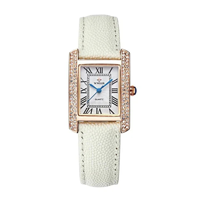 Elegant Square Diamond Leather Quartz Watches