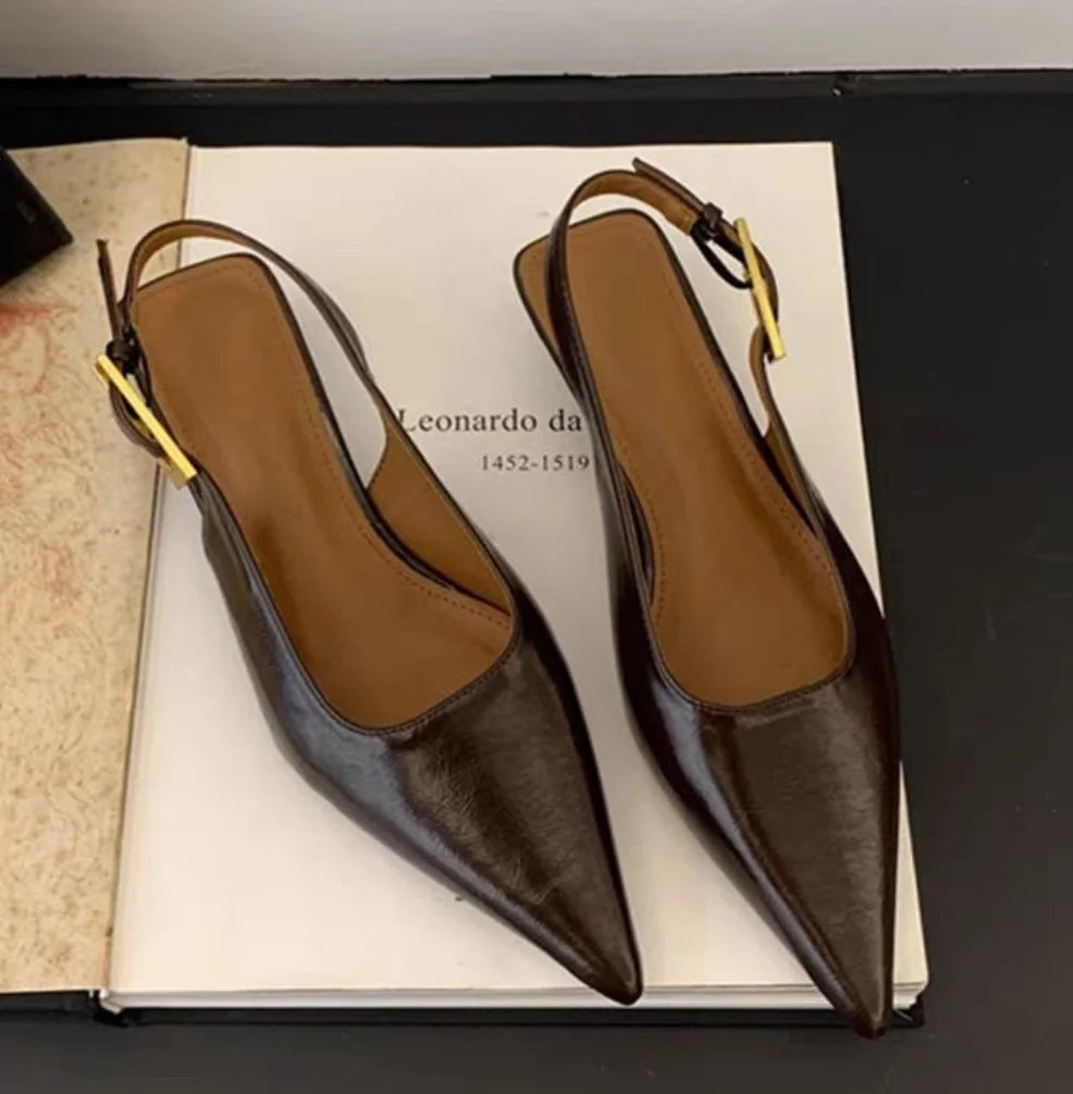 Shallow Slip on Elegant Slingback Thin Med Heel Shoes