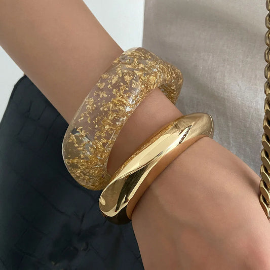 Irregular Acrylic Resin Wide Metal Geometric Bracelet
