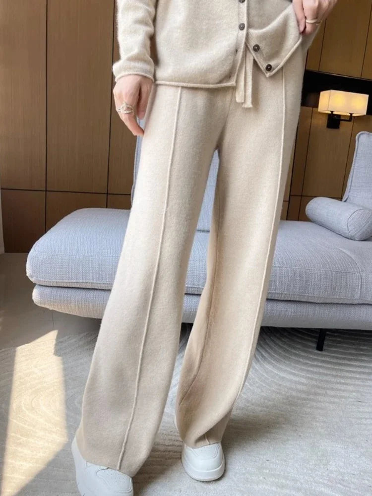 Autumn Winter High End Knitted Wide Casual Straight Pants
