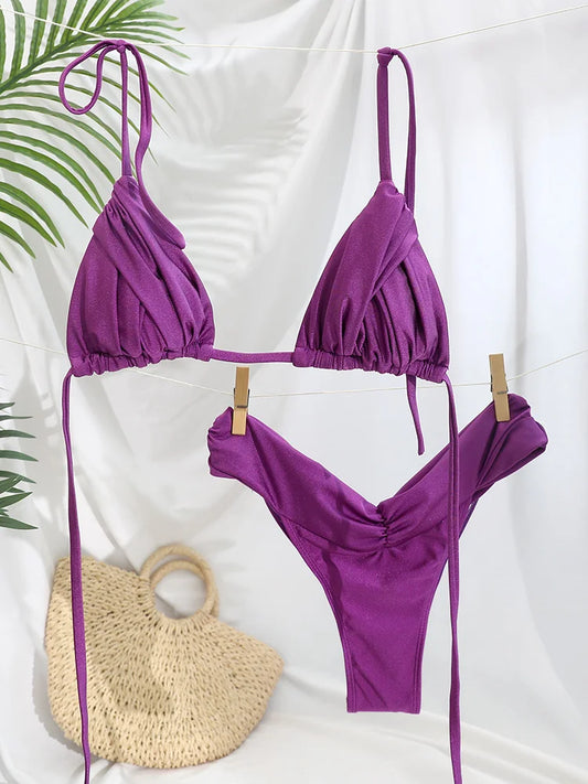 Sexy Folds Micro Swimsuit Bikinis Set