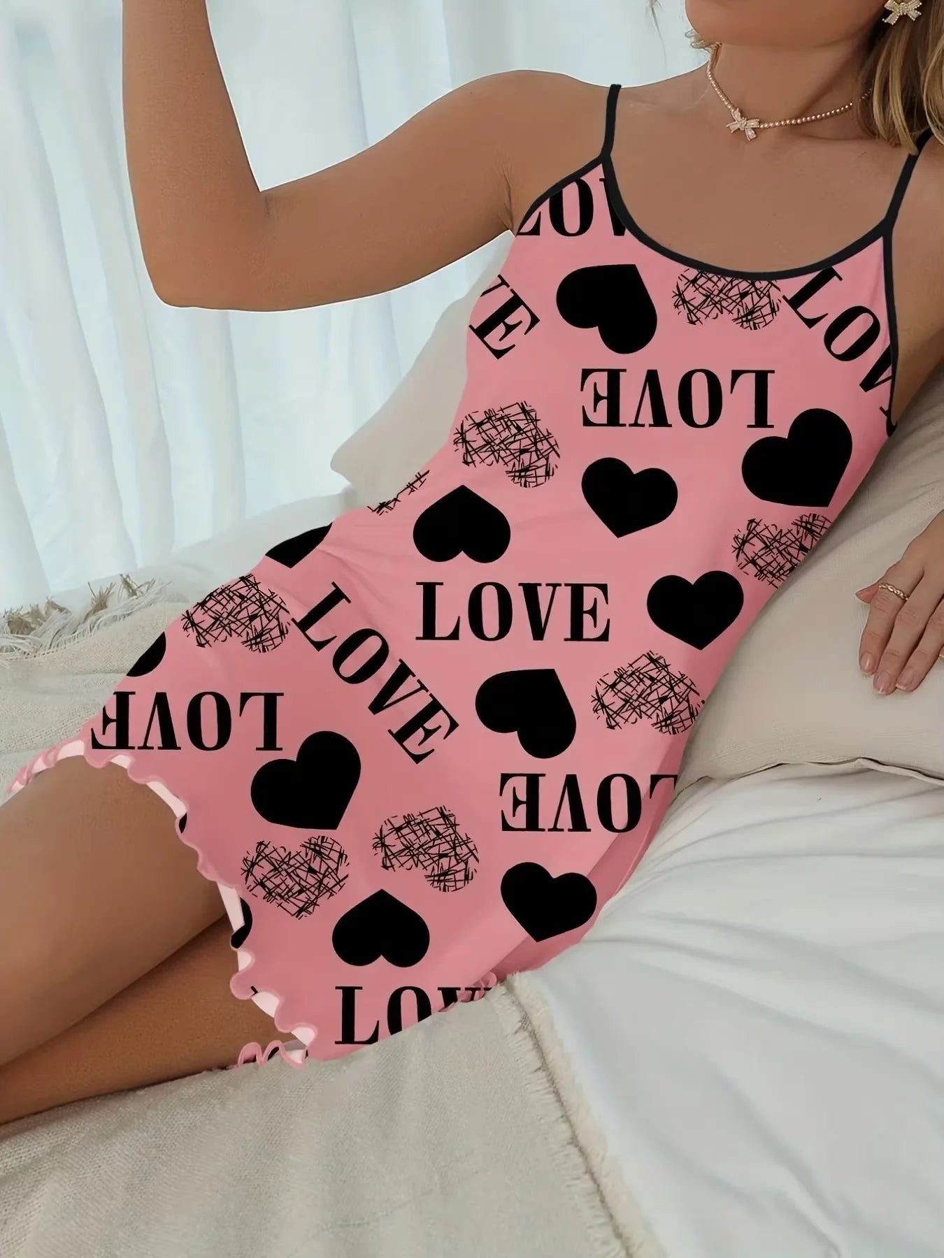 Backless Heart LOVE Print Soft Sleepwear