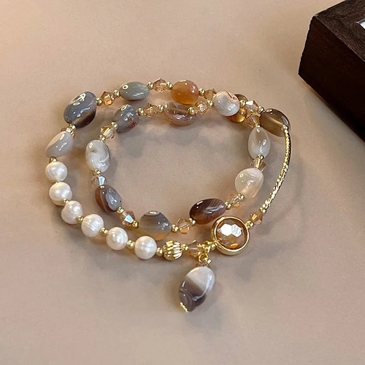 Crystal Pearl Ethnic Stacking Bracelets