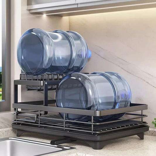 Adjustable Steel 2 Tier Plates Organizer Dish Bowl Drainer