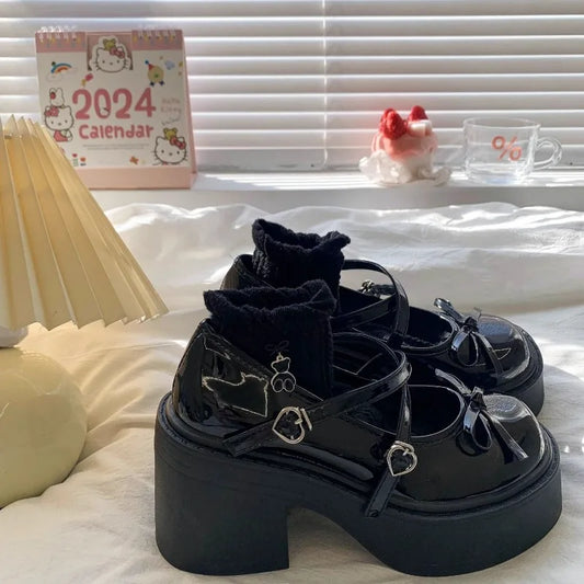 Round Toe Pumps Chunky Heel Mary Shoes