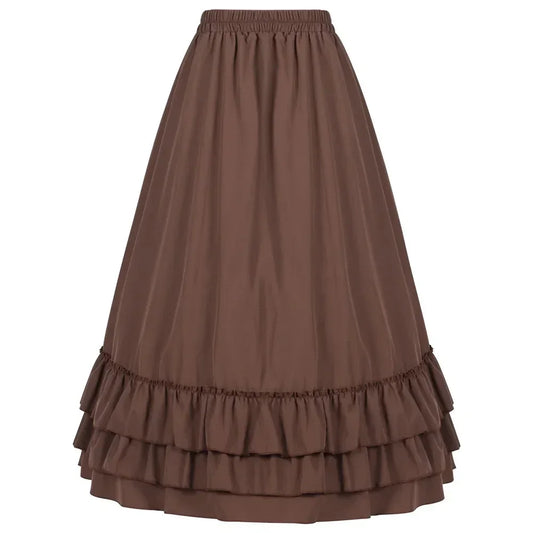 Brown Ruffled High Waisted Long Victorian Skirt