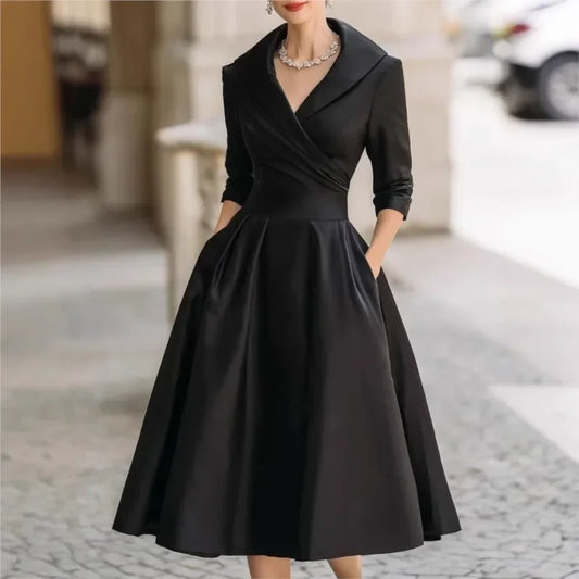 V-neck Waist-hugging Slim A Long Sleeves Maxi Dress
