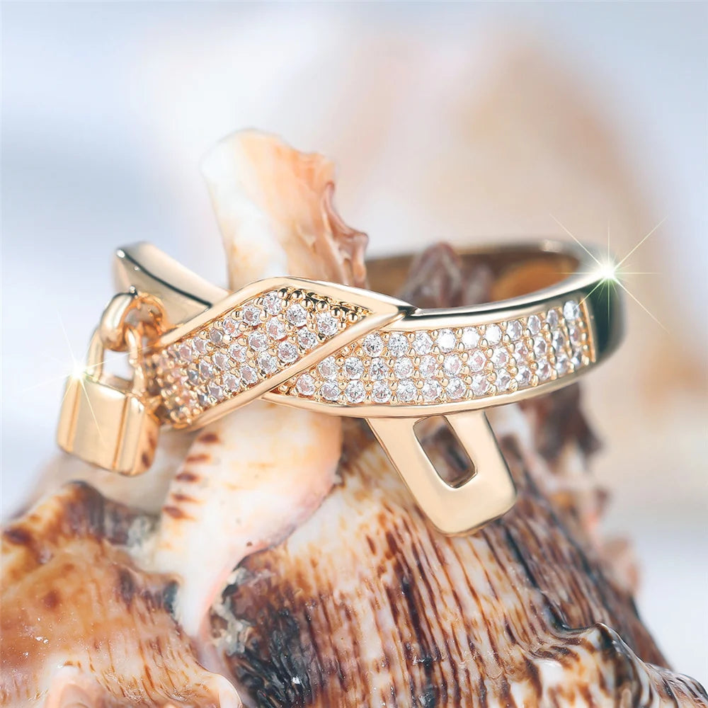 Vintage Gold Luxury White Zircon Stone Promise Love Rings