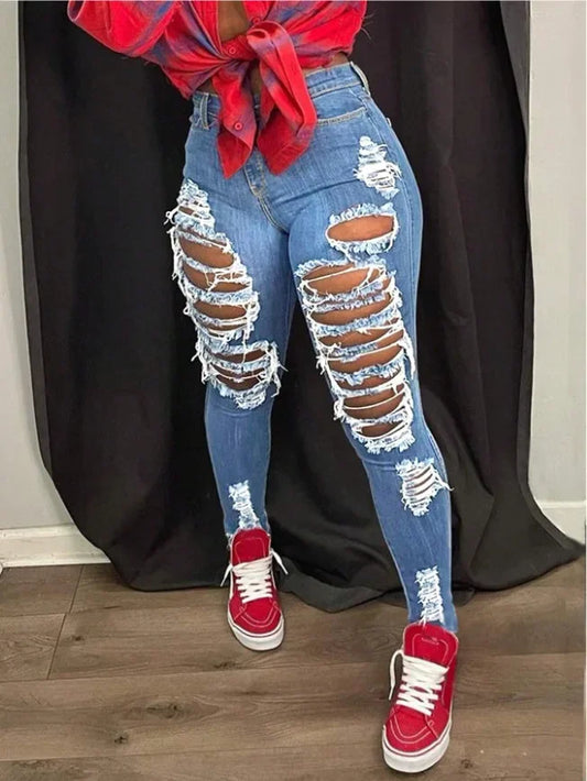 Streetwear Washed Skinny Stretch High Waist Jeans Pants
