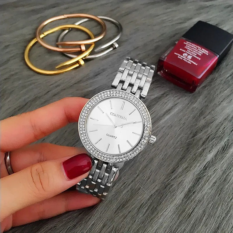 Luxury Stainless Steel Rhinestone Quartz watches