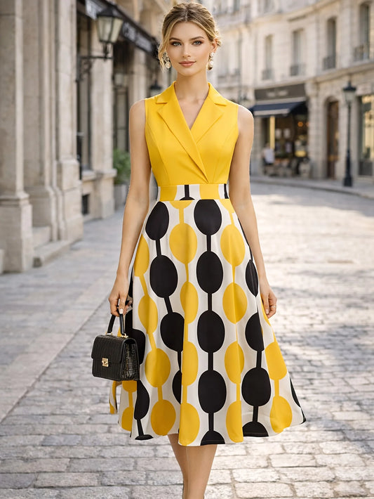 Sleeveless Geometry Elegant Maxi Fit And Flare Swing Long Dress