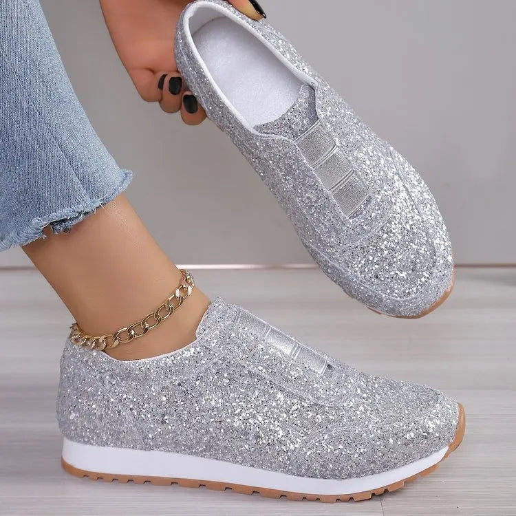 Slip-on Low-heeled Gold Silver Trend Sport Casual Walking Sneakers