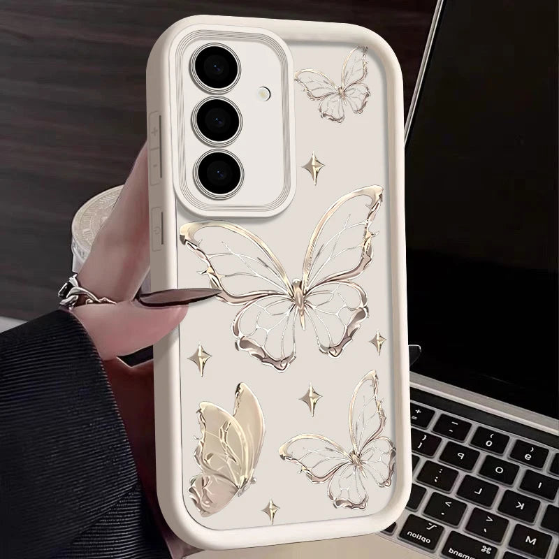 Gold Butterfly Print Case For Samsung Galaxy TPU Cover