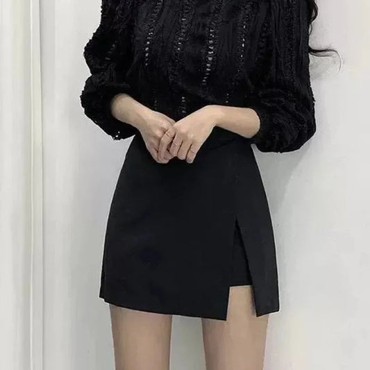 Black Mini Slits High Waist Shorts Skirts