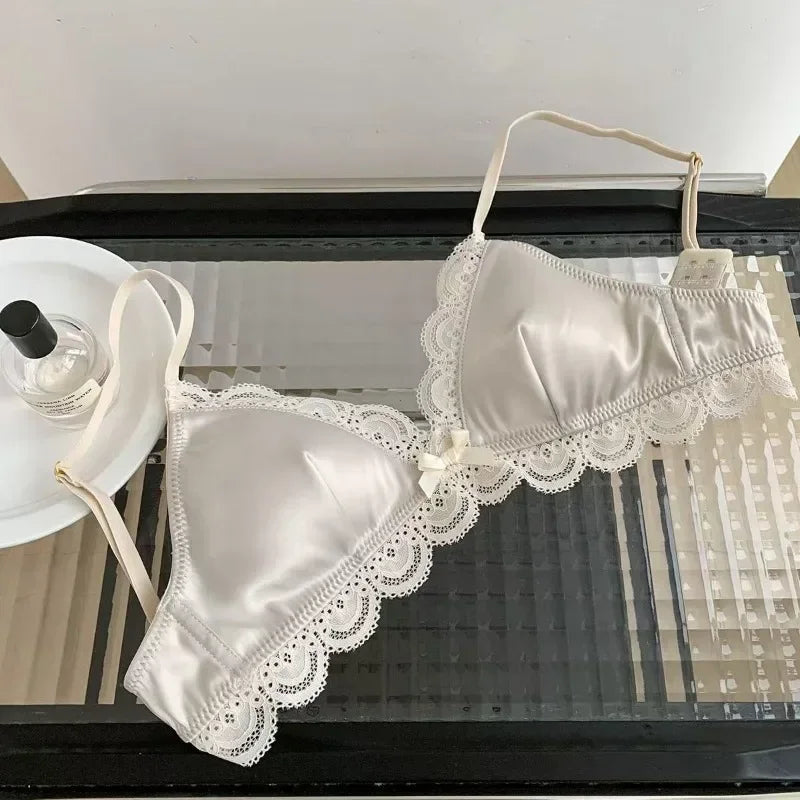 Korean Style Triangle Cup Bow Lace Bra