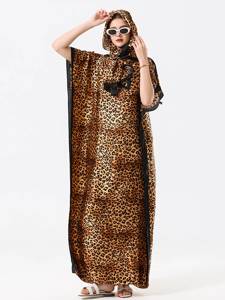 Malaysian Muslim Leopard Print Arabic Long Maxi Dress