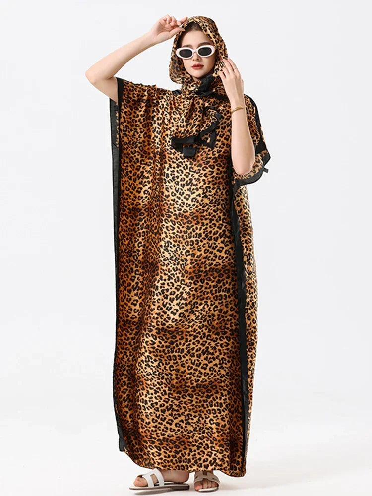 Malaysian Muslim Leopard Print Arabic Long Maxi Dress