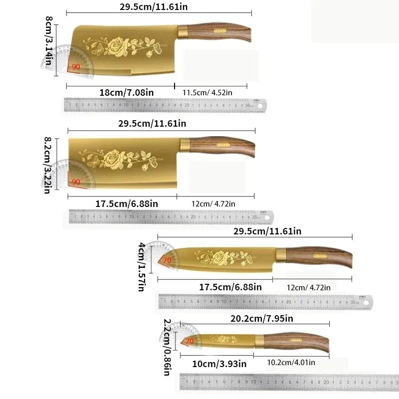 Golden Rose Pattern Kitchen Knife Set
