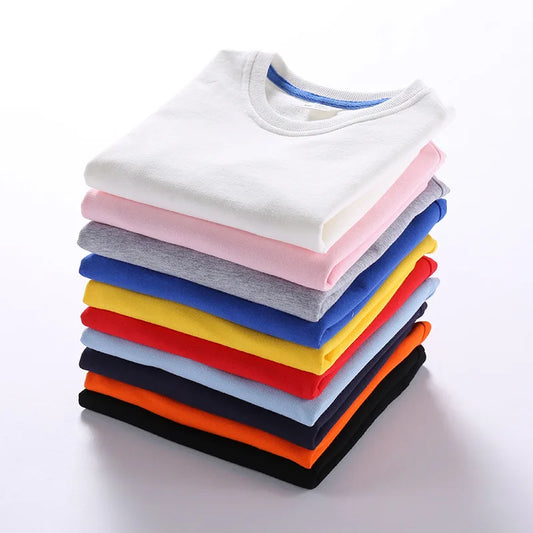 Spring Cotton Plain Hoodies Tops 3-10 Years Long Sleeve T-shirt