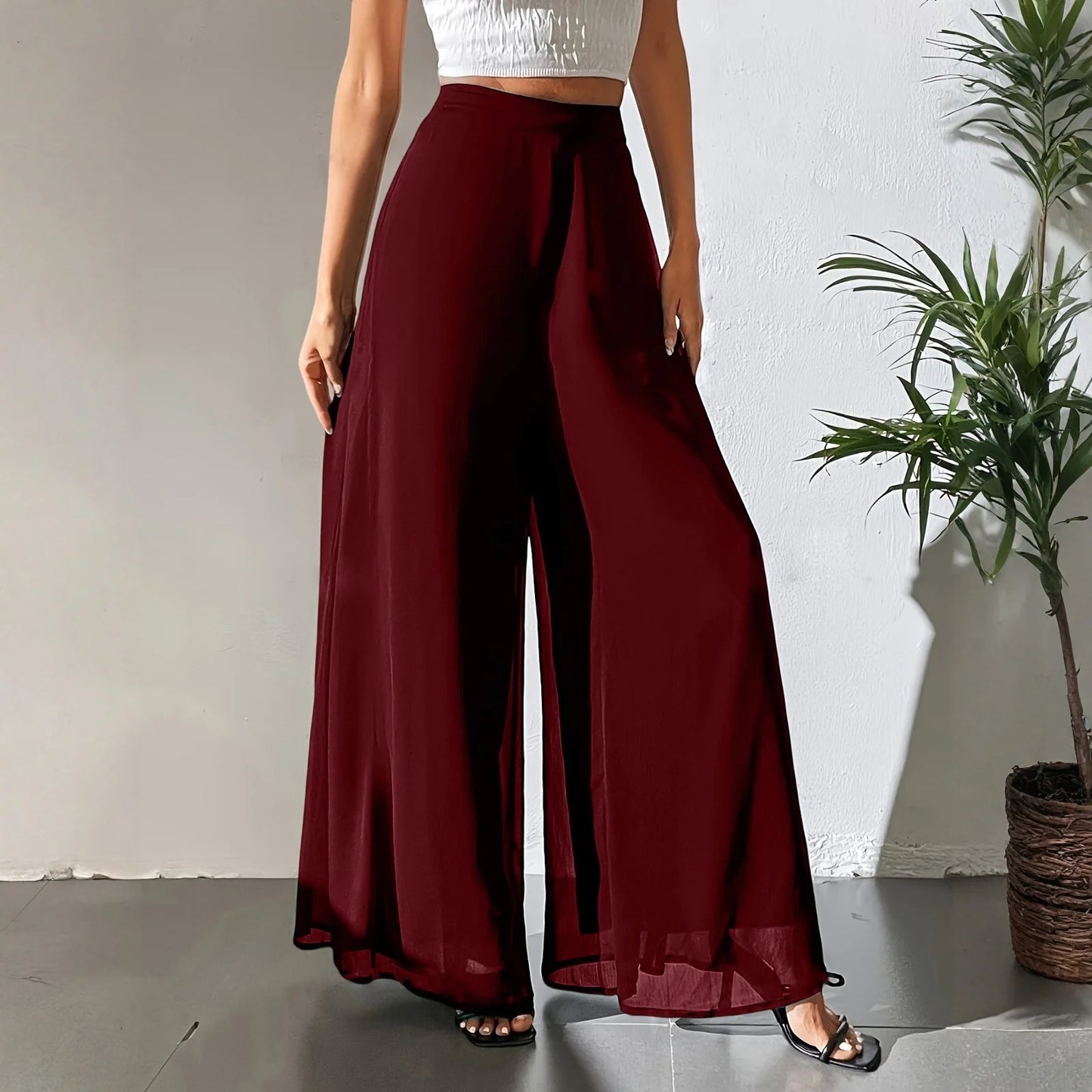 Loose Ice Silk Chiffon Wide Legged Straight Pants