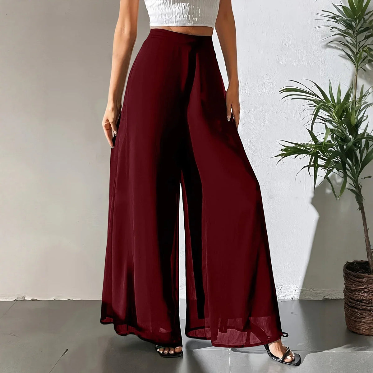 Loose Ice Silk Chiffon Wide Legged Straight Pants