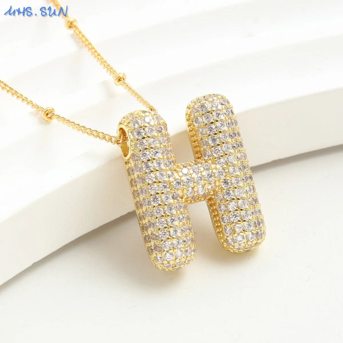26 Letter Copper Zircon Bubble Initial Chunky Necklace