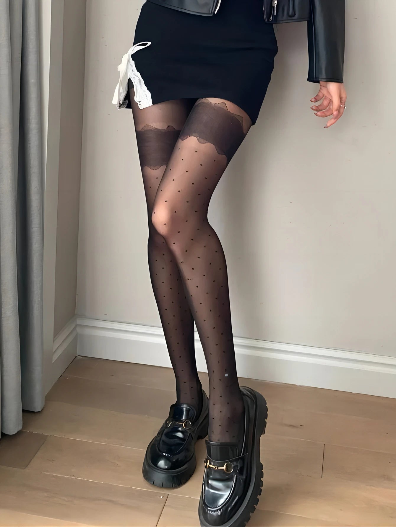 Sexy Black Heart Polka Dot Lolita Pantyhose Tight High Socks