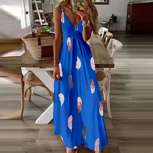 Feather Print Maxi Dress