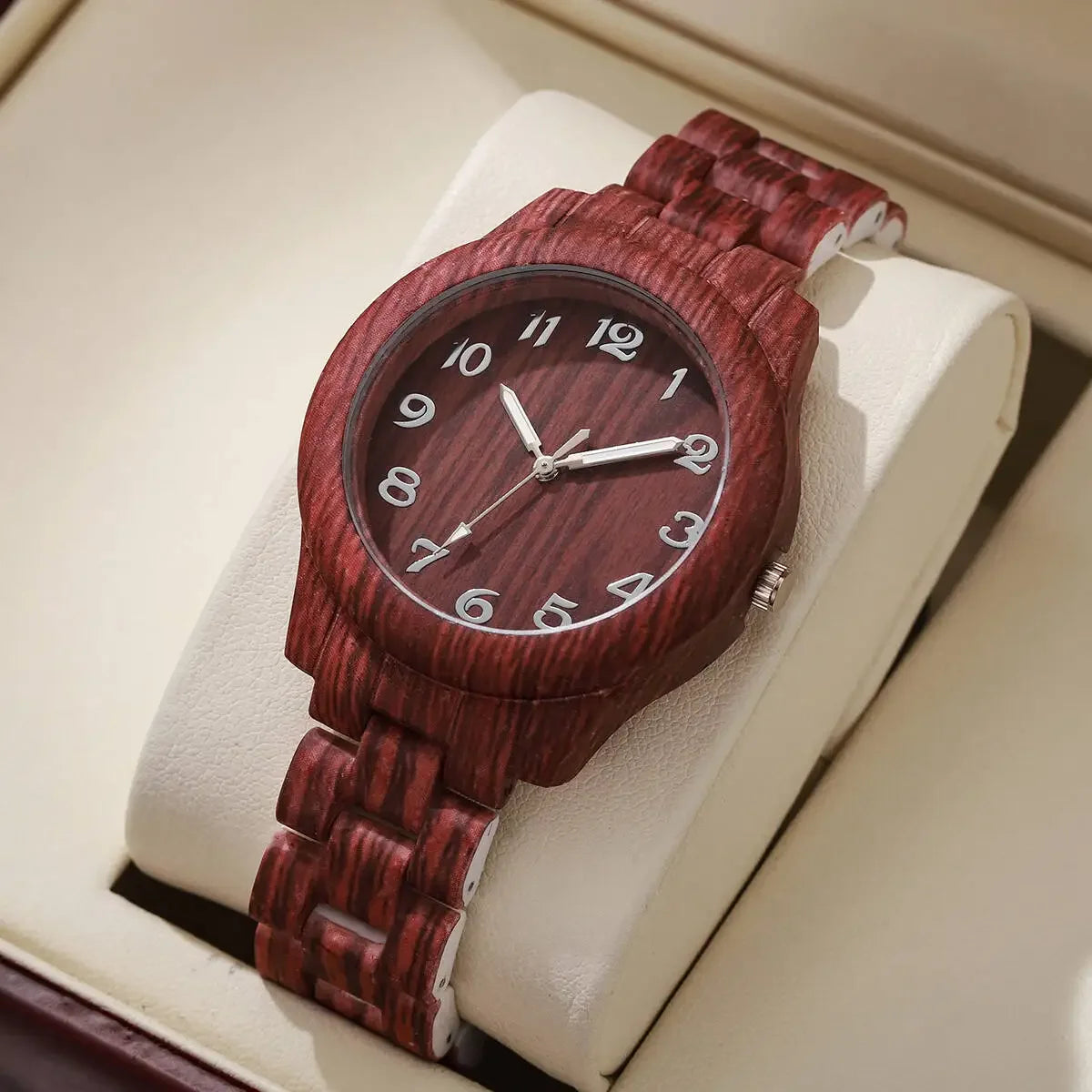 Casual Wooden Pattern Plastic Band Quartz Watch