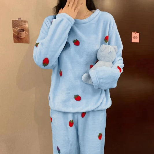 Soft Comfortable Velvet Jacquard Warm Sleepwear Pajama Sets