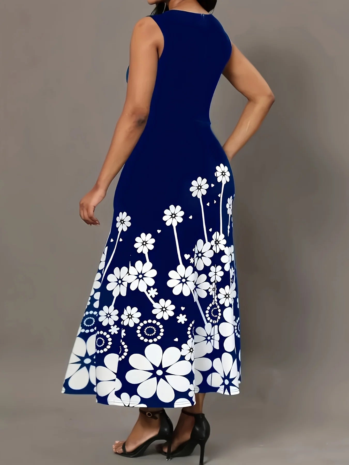 Sleeveless printed loose round neck temperament dress