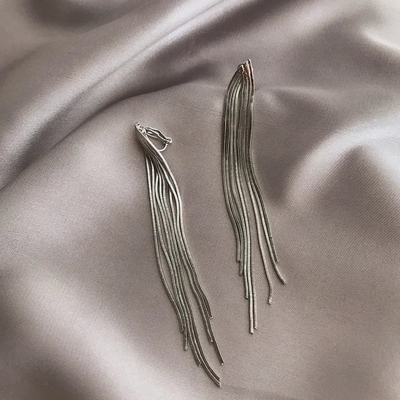 Long Tassel Clip on Bridal Earrings
