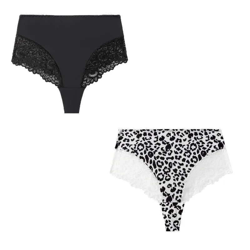 Stretchy High-Waist Thongs Sexy Lingerie Leopard Set