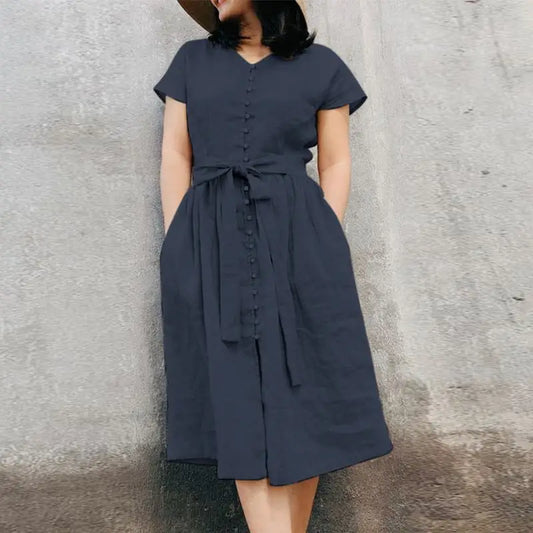 Short Sleeve Elegant Sundress Vintage Oversized Dresses
