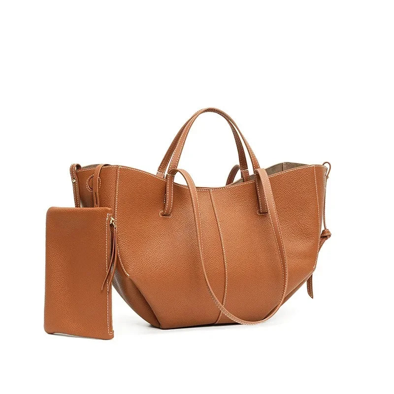 Genuine Leather Wing Tote Large Capacity Shoulder & Handheld Bag