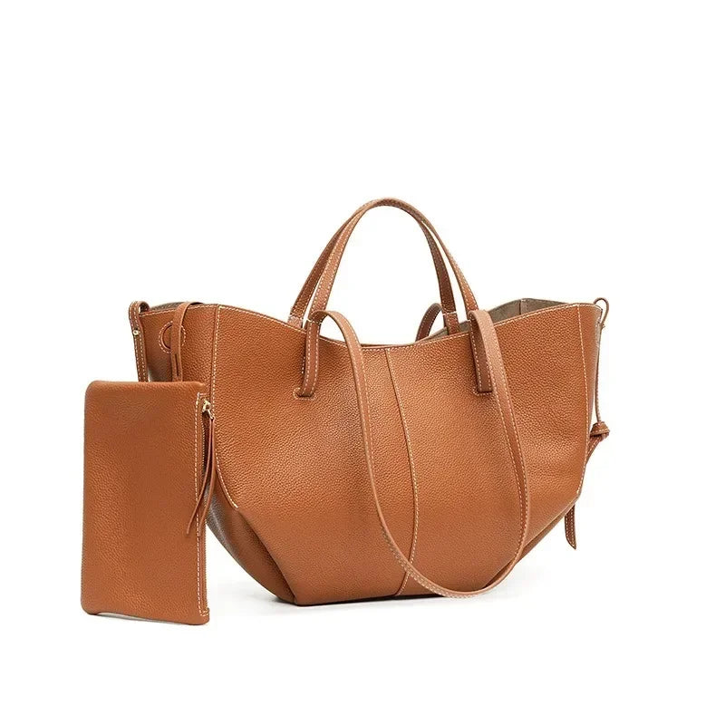 Genuine Leather Wing Tote Large Capacity Shoulder & Handheld Bag