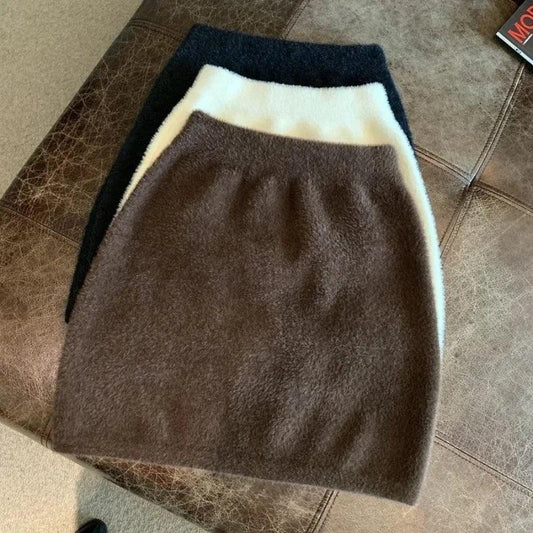 Elastic Waist Slim Short Sexy Mink Fur Skirt