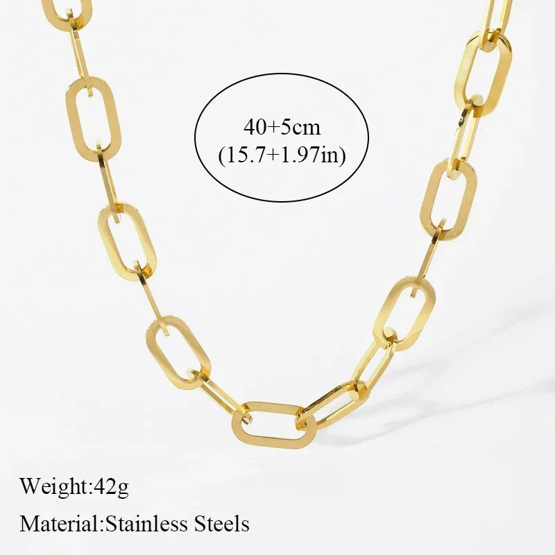 Stainless Steel Gold Color Thick Link Chain Necklace