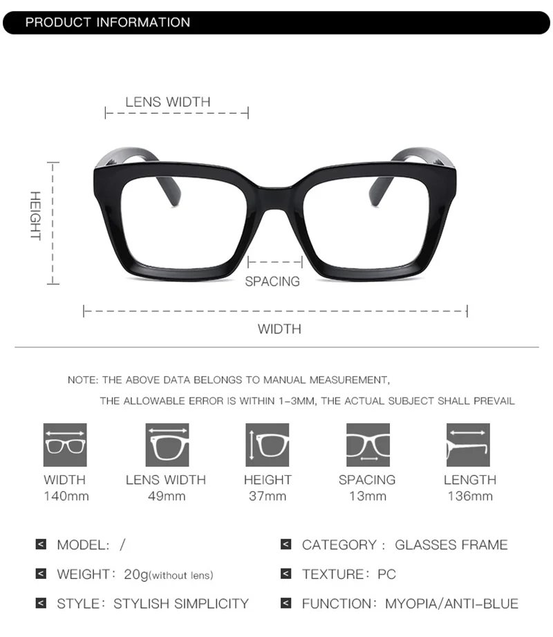 Reading Oversized Square Large Frame Presbyopia Eyeglasses