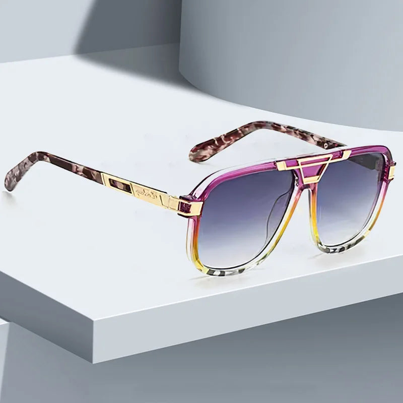 Large Frame Gradient Color Metal Decorative Sunglasses