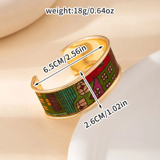 Graffiti Art Adjustable Bangle Gold Stainless Steel Bracelet