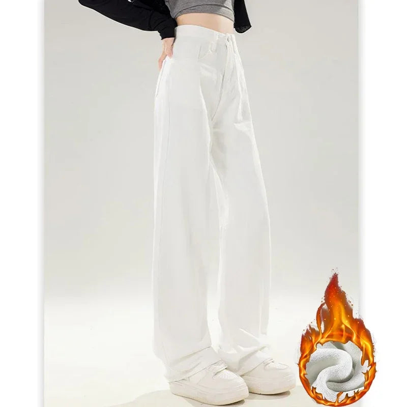 Fleece Thermal High Waist Snow Warm Plush Denim Straight Leg Jeans