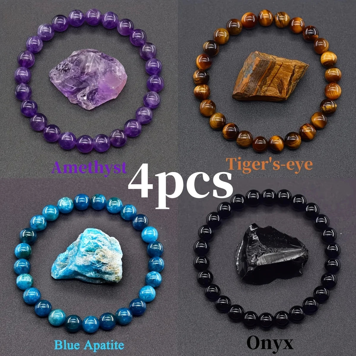 4 Pcs/Set Bohemian Gemstone Wealth & Love Amethyst Tiger's Eye Bracelet