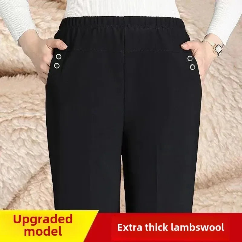 Thickened Fleece-Lined High-Waisted Casual Pants