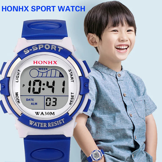 Kids Electronic Sports Color Luminous LED Dial Waterproof Multi Function Watch