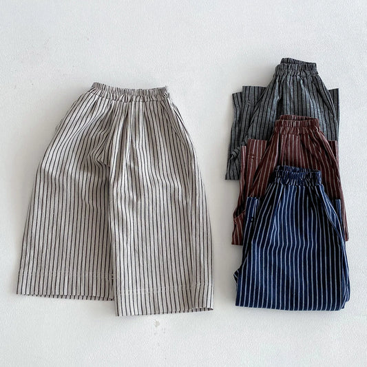 Boys Girls Linen Cotton Stripe Pants